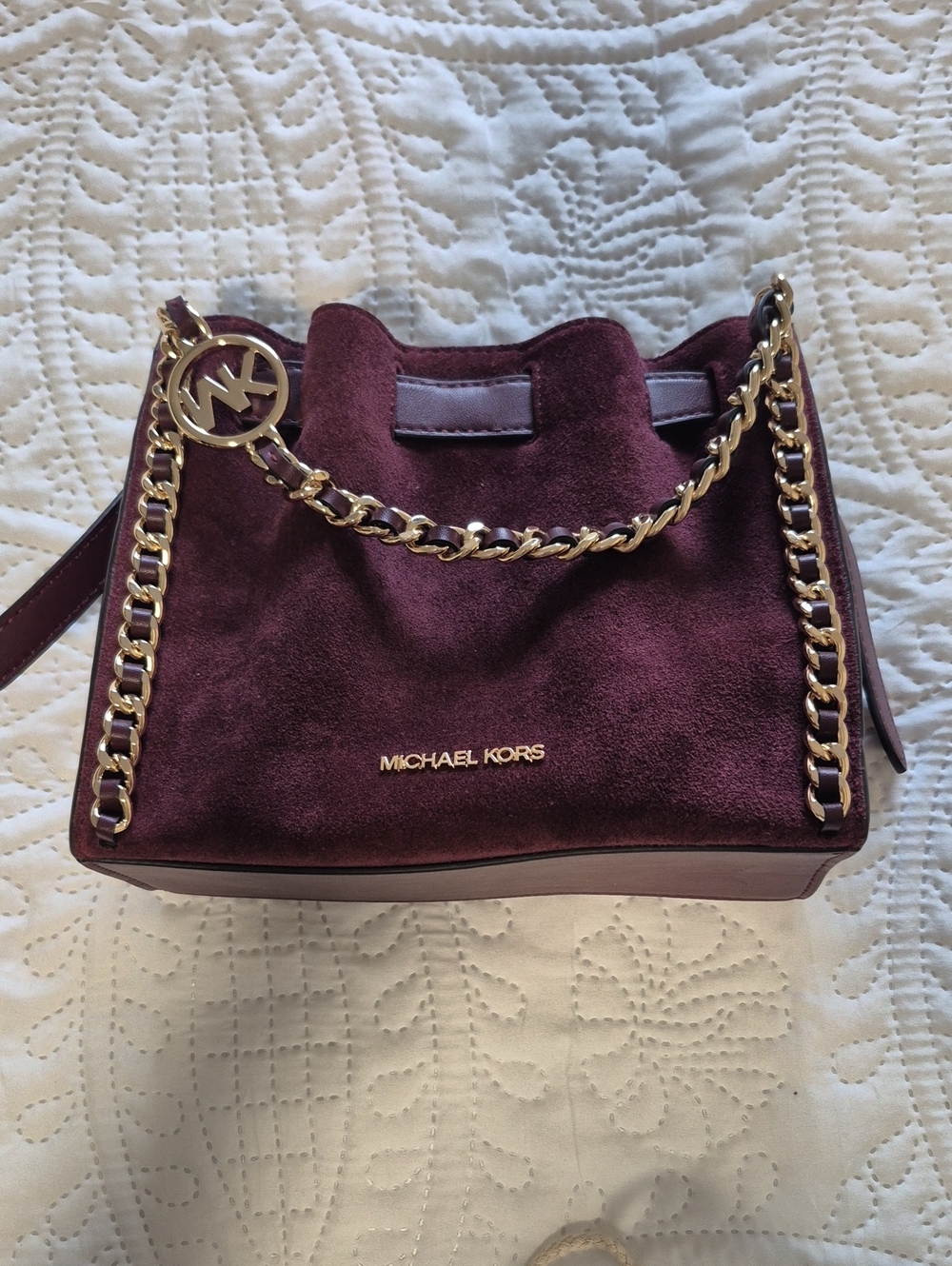 Michael Kors Burgundy Suede Chain-Detail Shoulder Bag